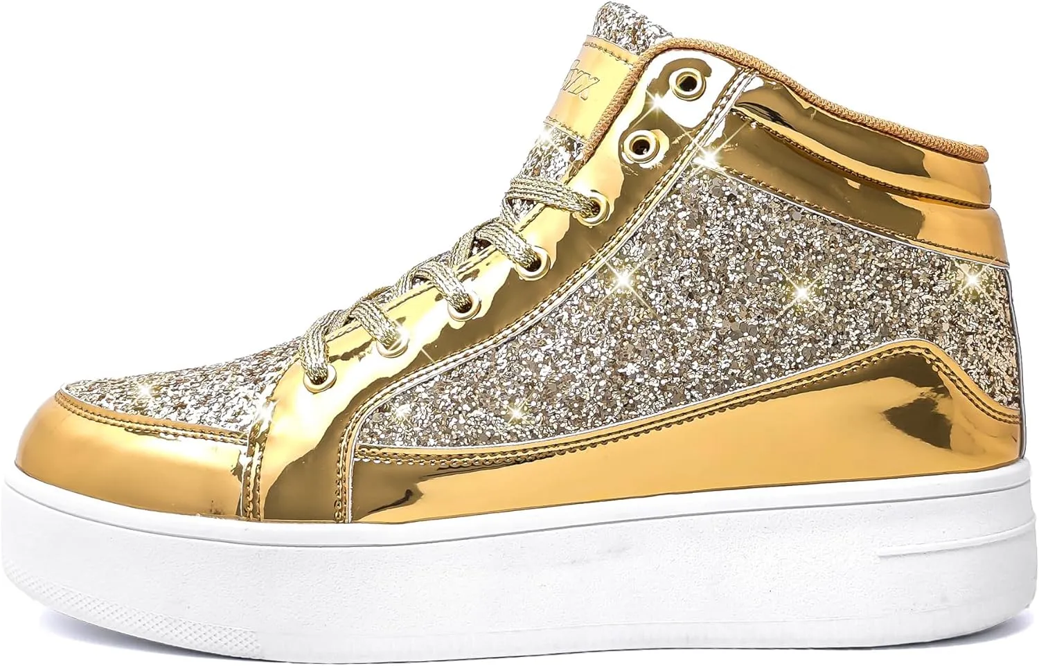 IGxx Womens Platform Glitter Shoes Black High Top Sparkly Sneakers Shiny Fashion Bling Dressy Sequin Metallic Sneakers Disco Wedding Shoes