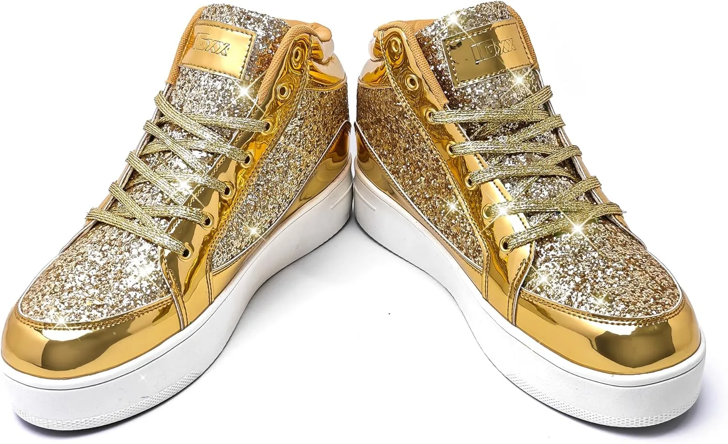 IGxx Womens Platform Glitter Shoes Black High Top Sparkly Sneakers Shiny Fashion Bling Dressy Sequin Metallic Sneakers Disco Wedding Shoes