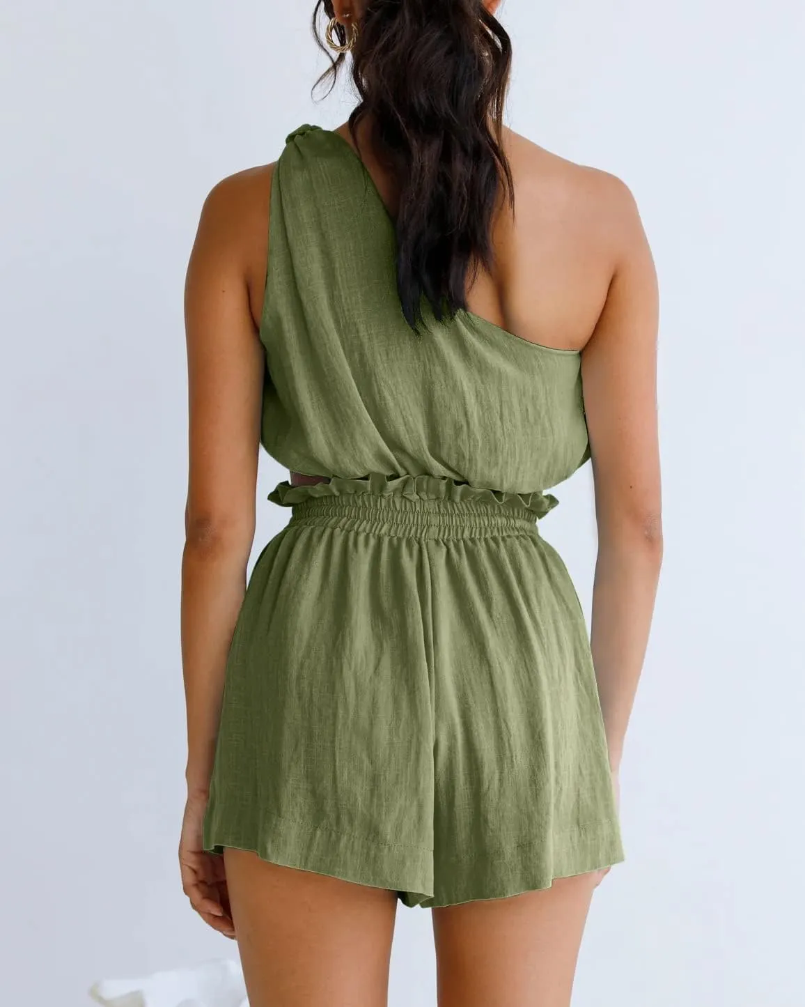 Imily Bela Womens 2 Piece Outfits Linen Matching Sets Two Piece Crop Tops and Paper Bag Waist Shorts Sets 2025 Summer Outfits
