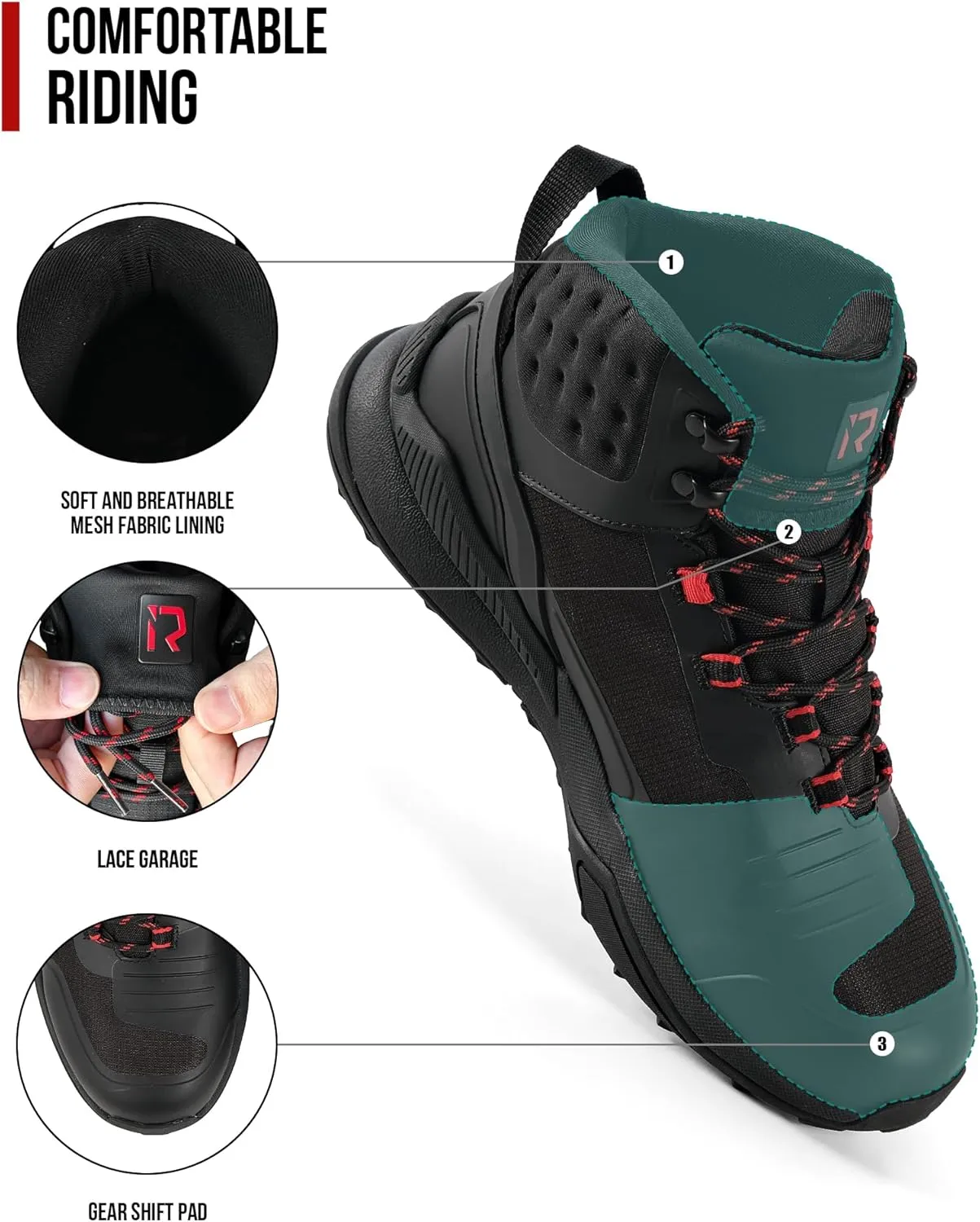 IRON JIA'S Motorcycle Shoes for Men, Waterproof Anti-Slip Breathable Street Casual Motorcycle Riding Boots with Lace Garage, Ankle Support, Shift Pads 9