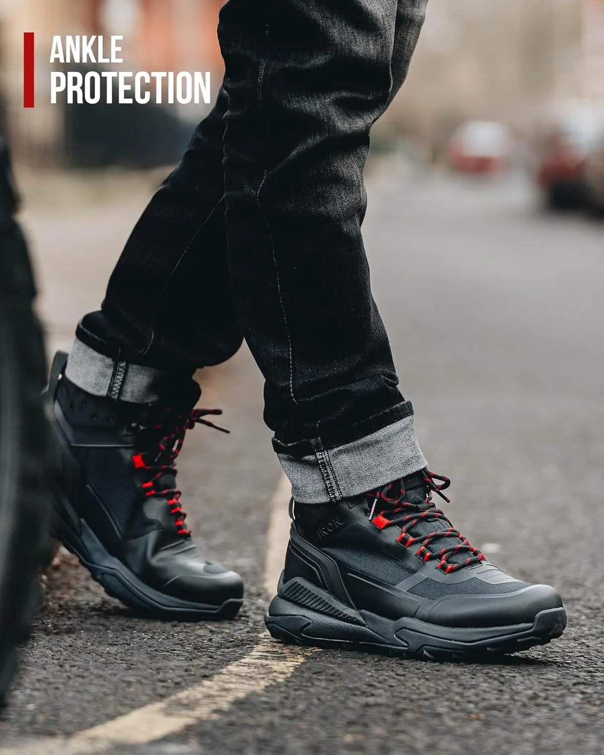 IRON JIA'S Motorcycle Shoes for Men, Waterproof Anti-Slip Breathable Street Casual Motorcycle Riding Boots with Lace Garage, Ankle Support, Shift Pads 9