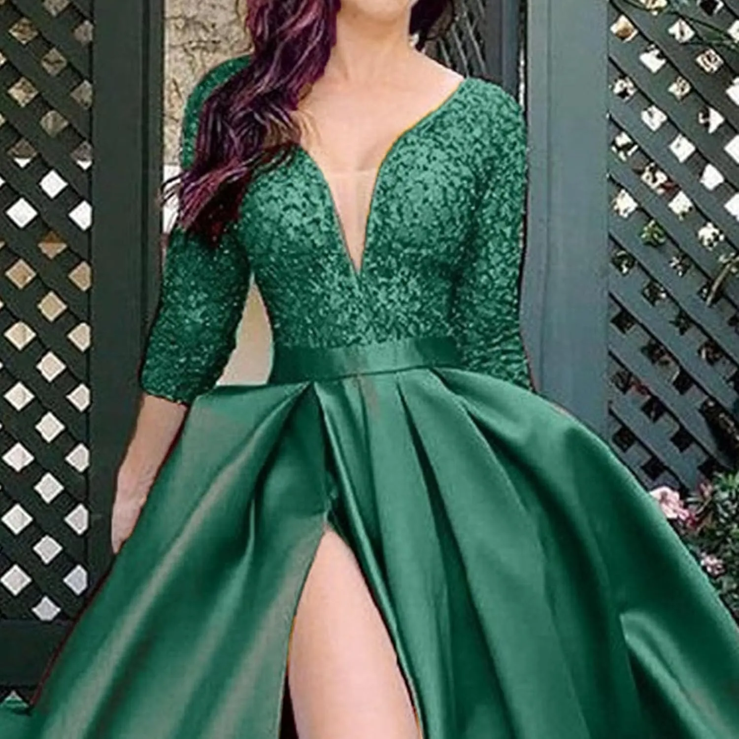 JEKE-DG Women's High Slit Slim Fit Cocktail Party Dress Deep V Neck Elegant Wedding Dress Flowy Solid Comfort Dresses
