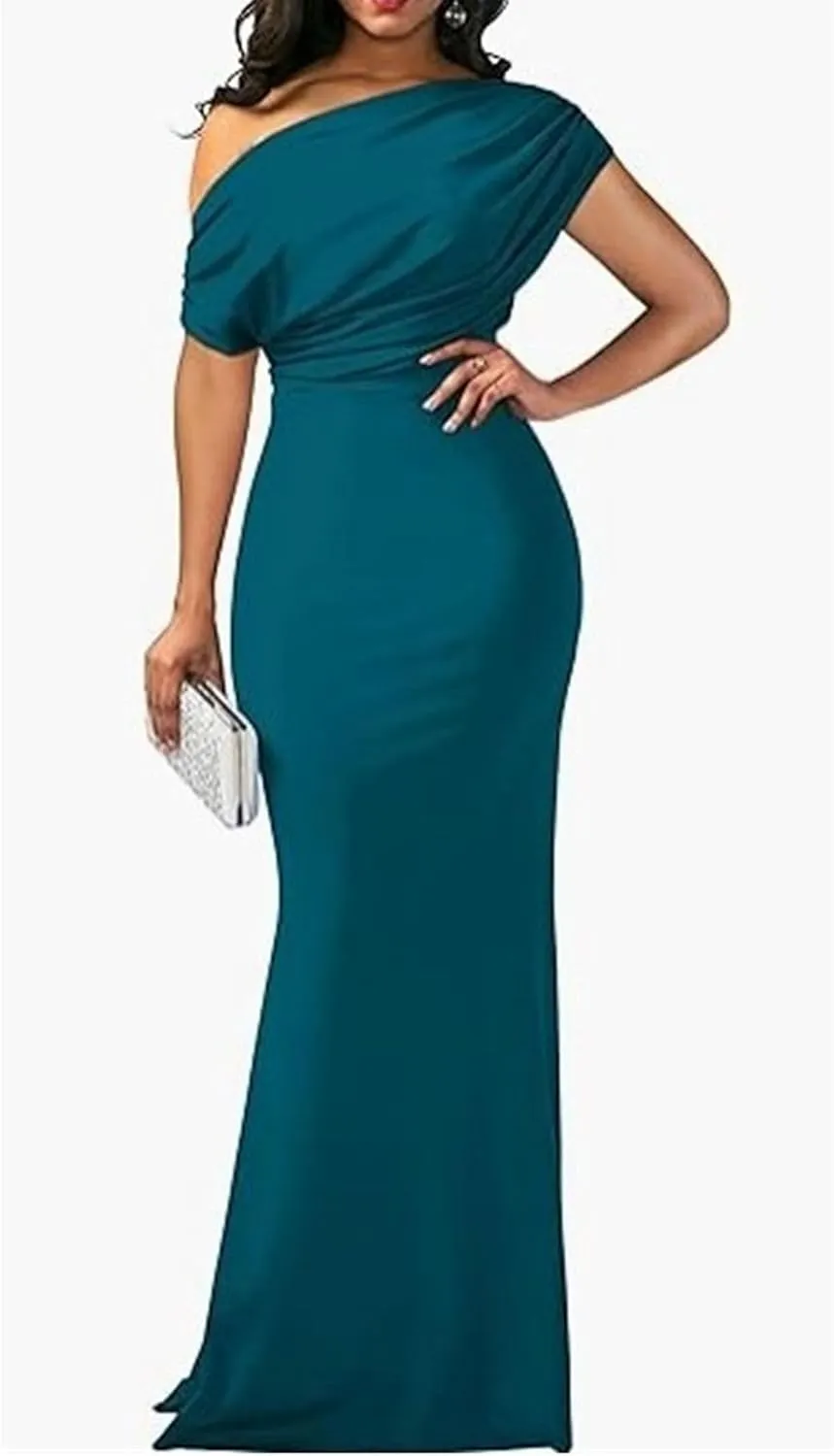 JEKE-DG Women's One Shoulder Slim Fit Formal Dress Sexy Solid Wedding Party Maxi Dress Sleeveless Prom Club Cocktail Dresses