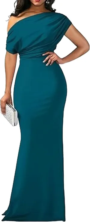 JEKE-DG Women's One Shoulder Slim Fit Formal Dress Sexy Solid Wedding Party Maxi Dress Sleeveless Prom Club Cocktail Dresses