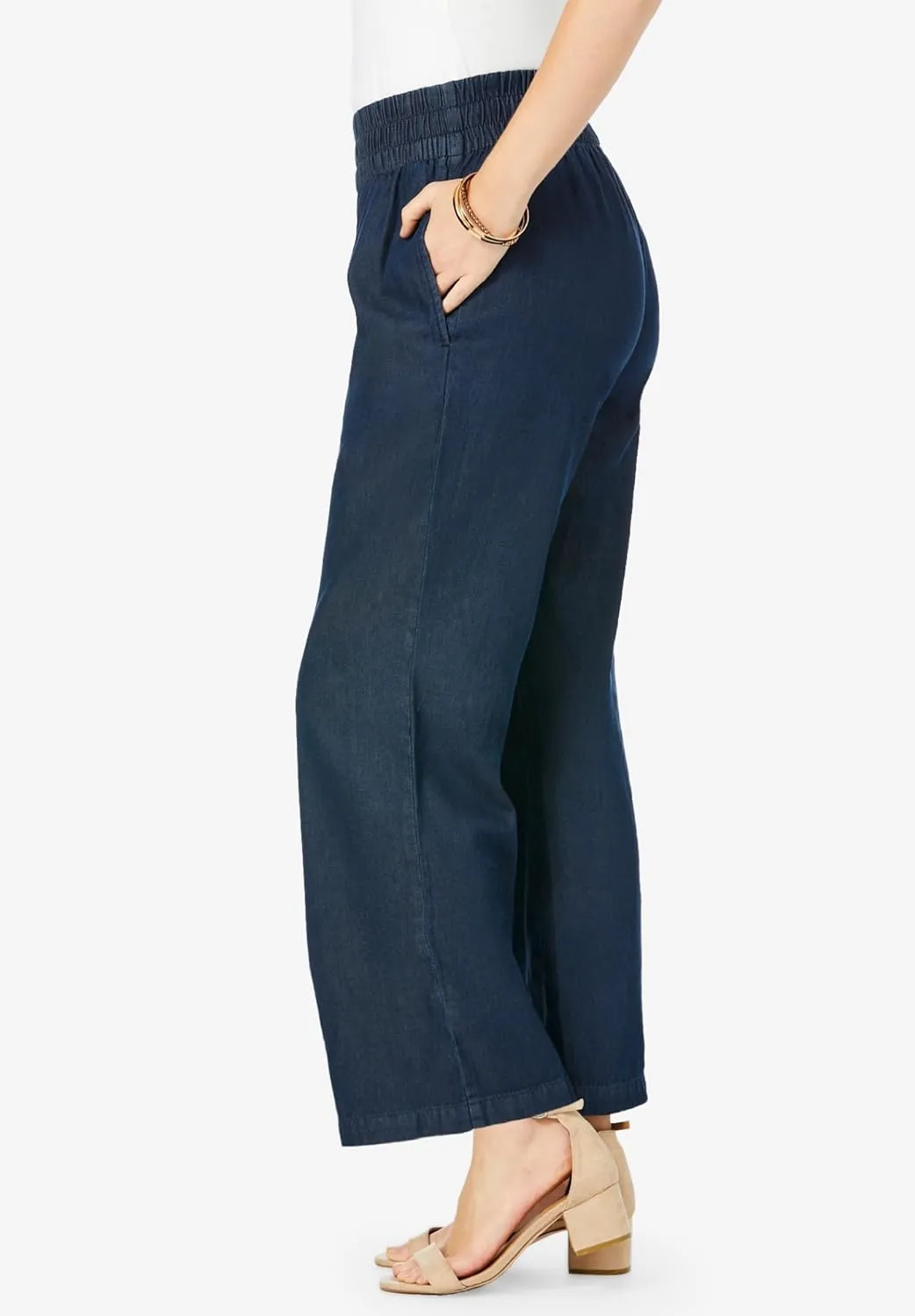 Jessica London Women's Plus Size Chambray Wide Leg Pant