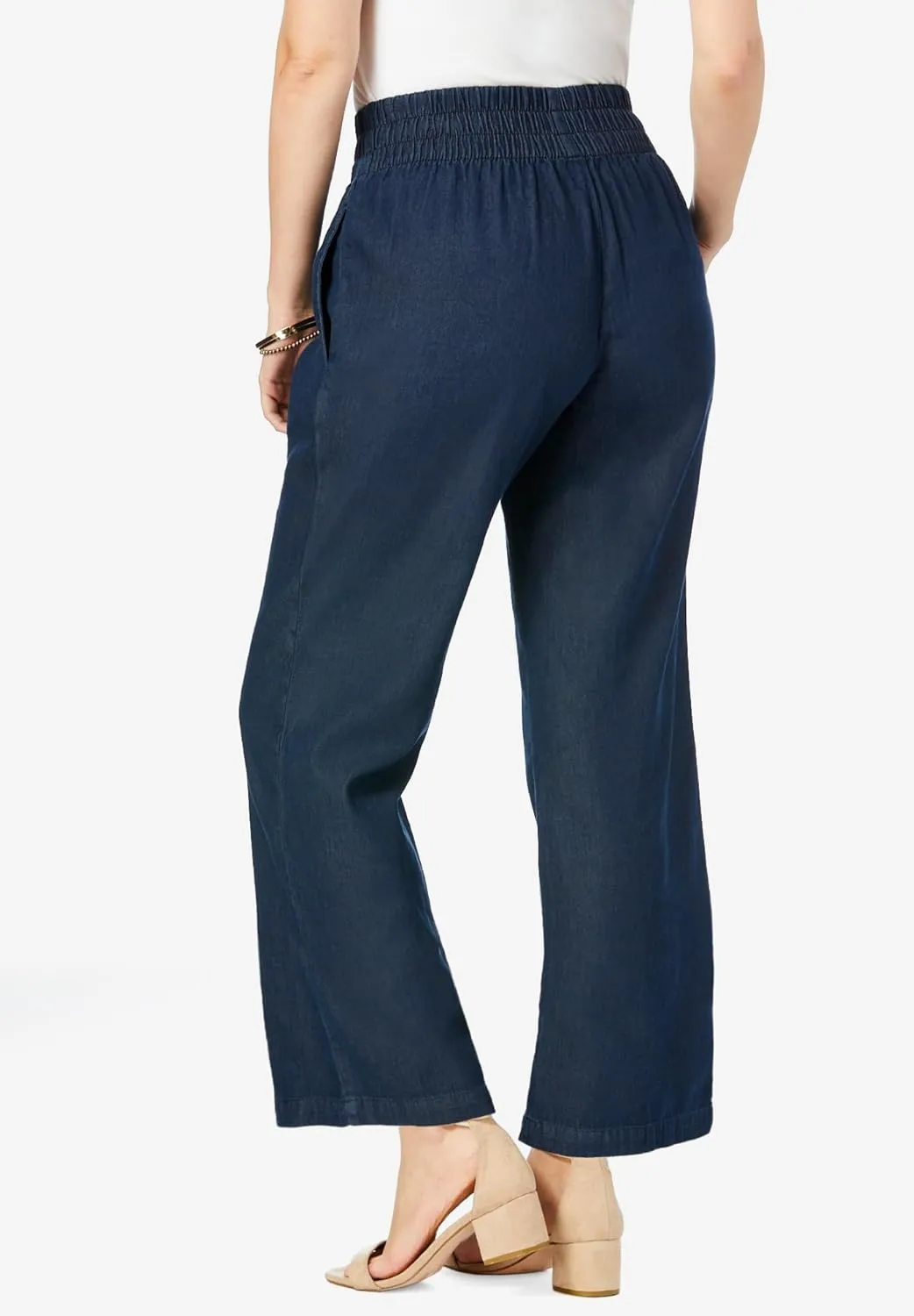 Jessica London Women's Plus Size Chambray Wide Leg Pant
