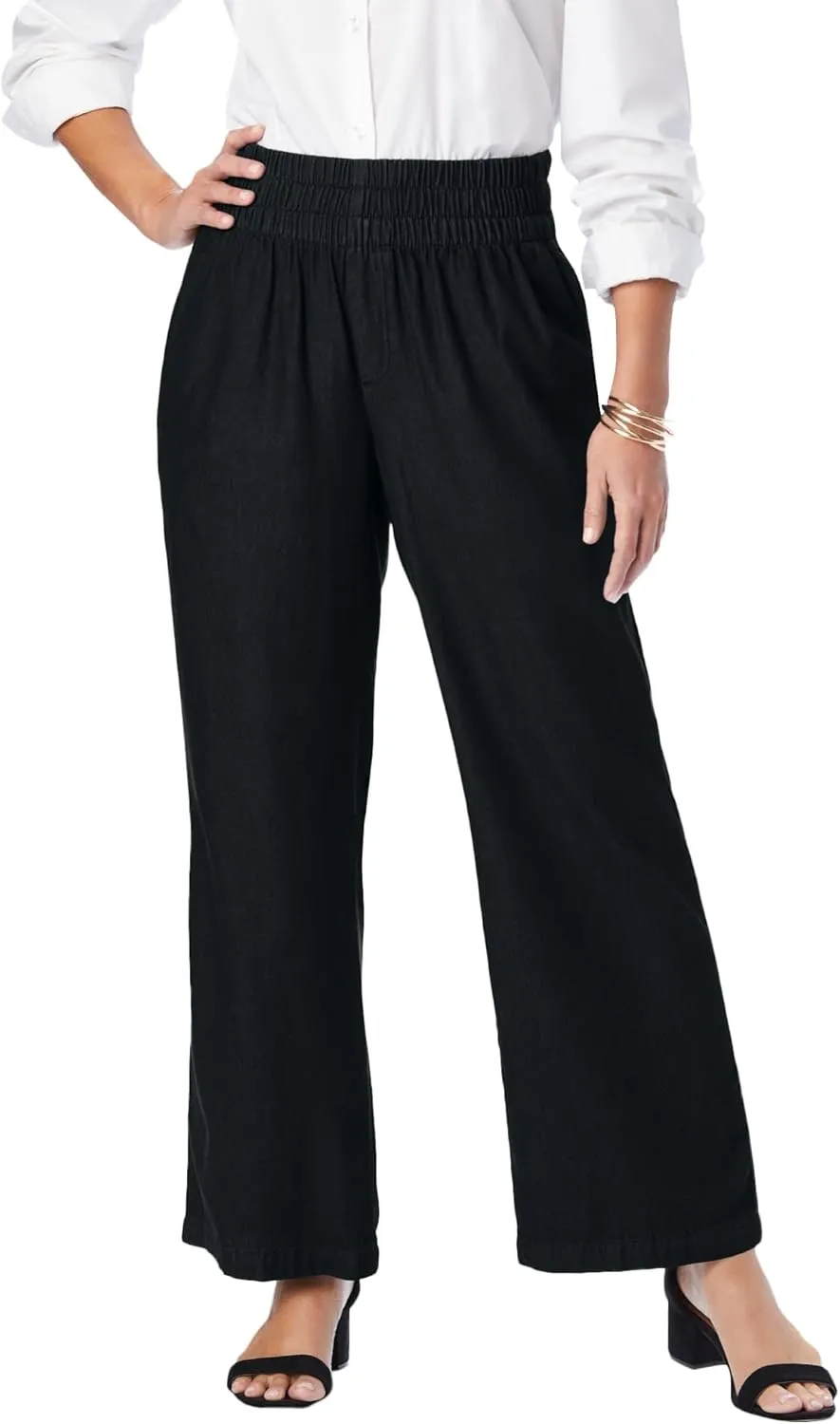Jessica London Women's Plus Size Chambray Wide Leg Pant