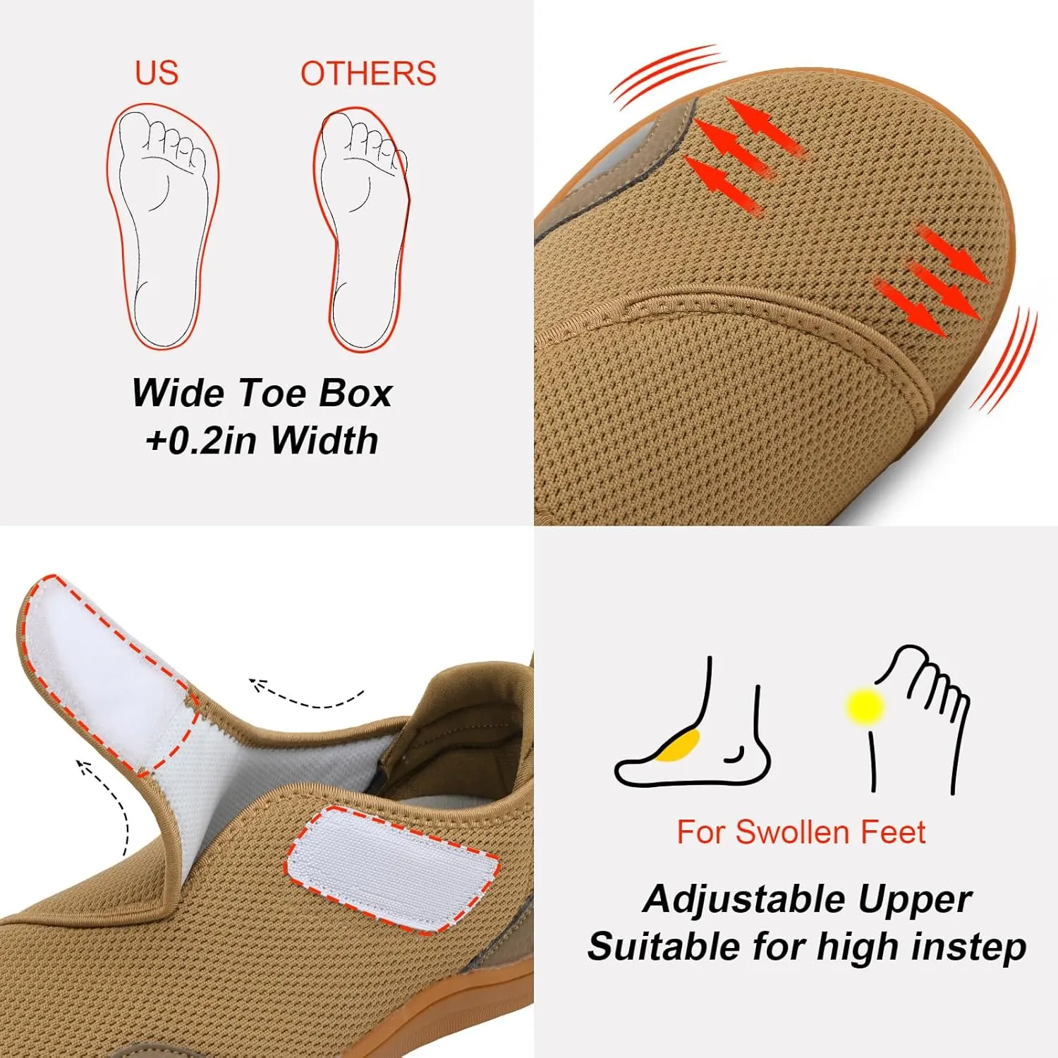 JIASUQI Men's Walking Shoes Wide Toe Sneakes with Arch Support House Shoes Slippers for Men