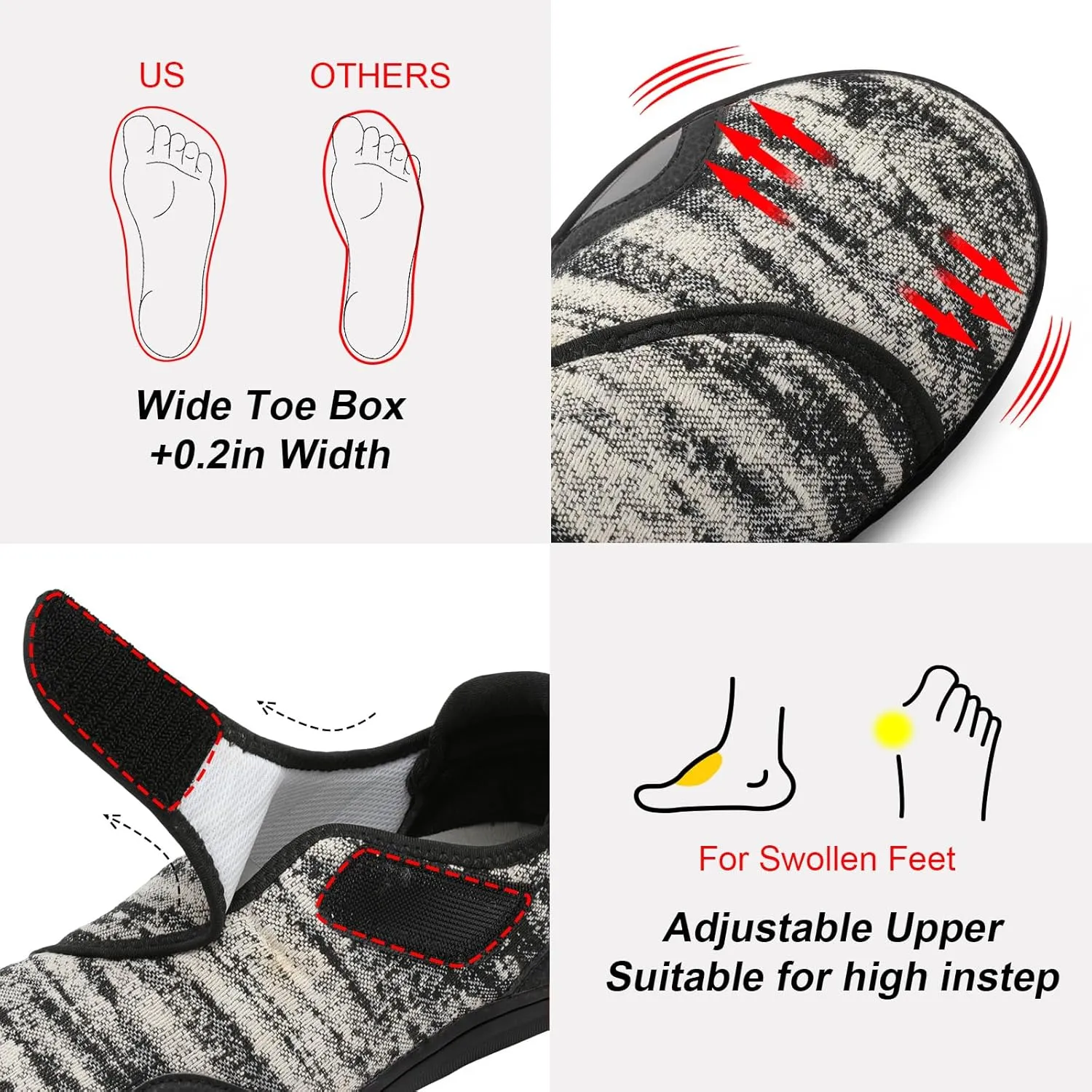 JIASUQI Men's Walking Shoes Wide Toe Sneakes with Arch Support House Shoes Slippers for Men
