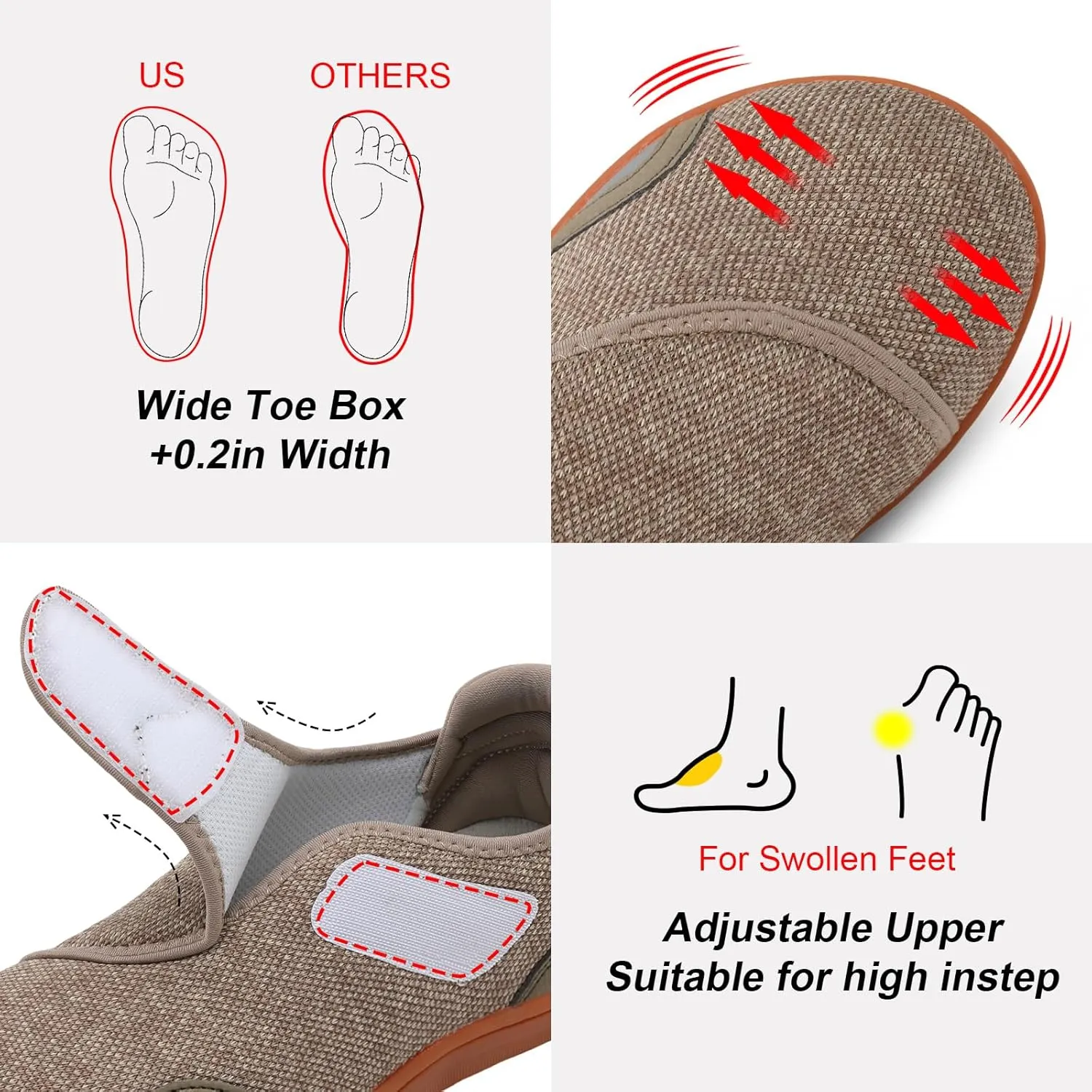 JIASUQI Men's Walking Shoes Wide Toe Sneakes with Arch Support House Shoes Slippers for Men