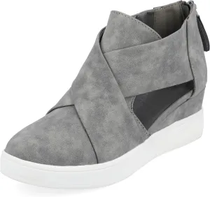 Journee Womens Seena Round Toe Back Heel Zip Wedge Sneakers