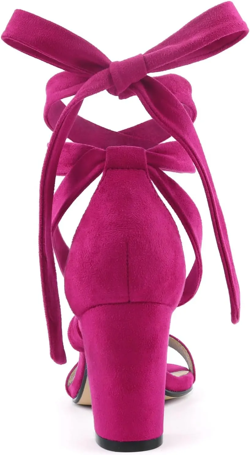 JOY IN LOVE Women's Lace Up Heels 3 Inch Chunky Block Heel Strappy Sandals