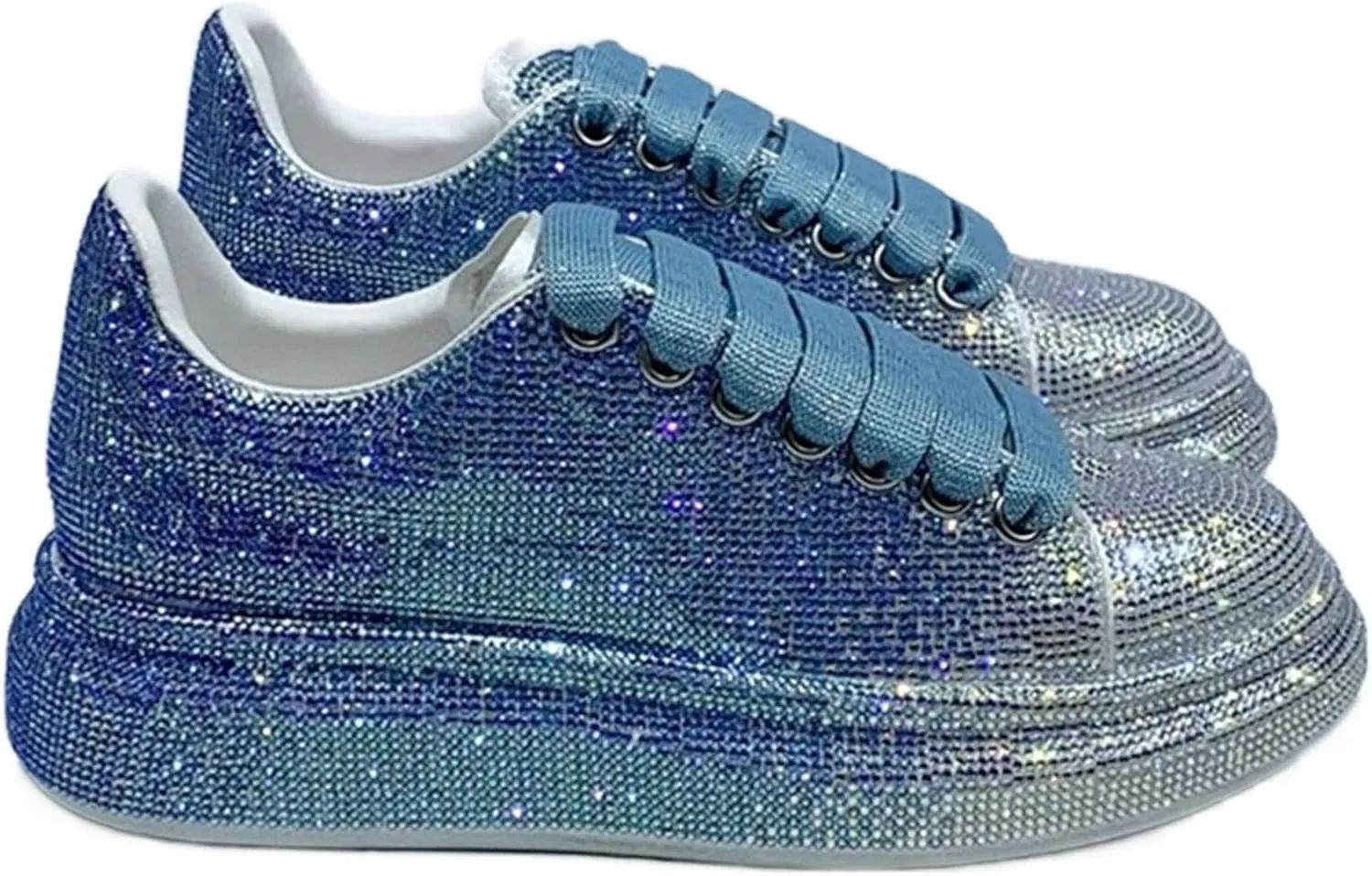 Julymens Women's Glitter Rhinestones Platform Sneakers Casual Lace-Up Sports Shoes