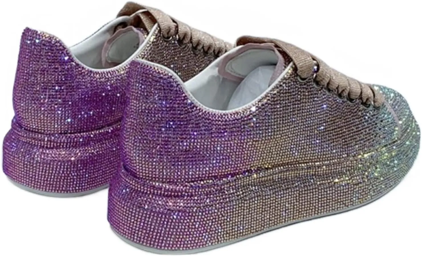 Julymens Women's Glitter Rhinestones Platform Sneakers Casual Lace-Up Sports Shoes