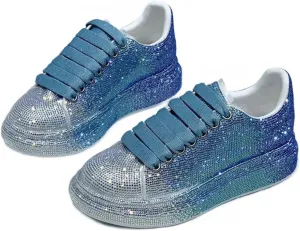 Julymens Women's Glitter Rhinestones Platform Sneakers Casual Lace-Up Sports Shoes