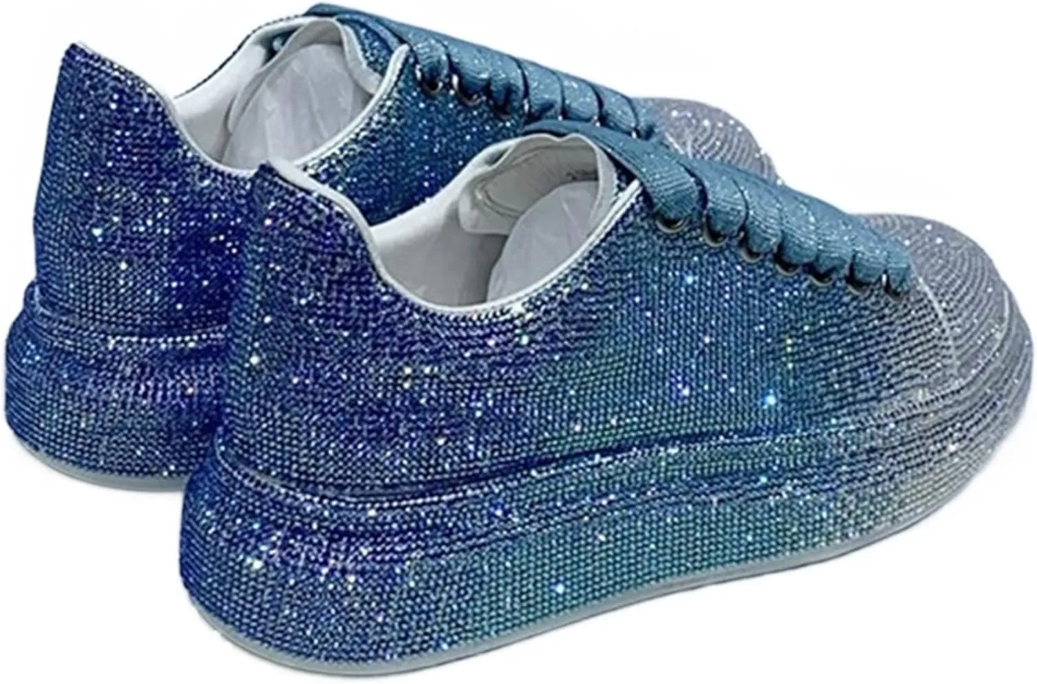 Julymens Women's Glitter Rhinestones Platform Sneakers Casual Lace-Up Sports Shoes