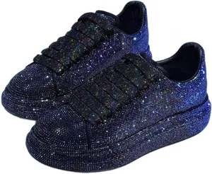Julymens Women's Glitter Rhinestones Platform Sneakers Casual Lace-Up Sports Shoes