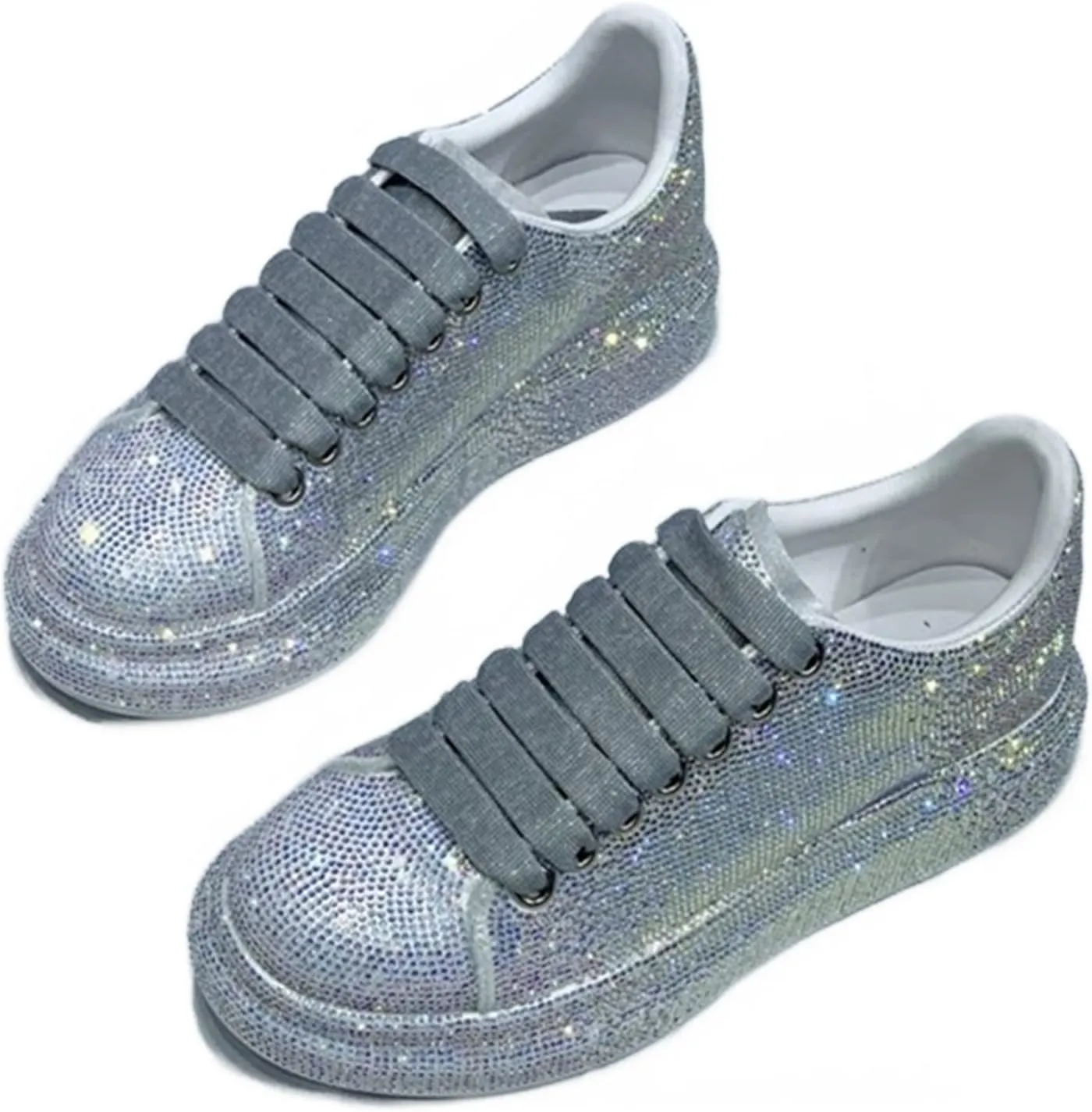 Julymens Women's Glitter Rhinestones Platform Sneakers Casual Lace-Up Sports Shoes