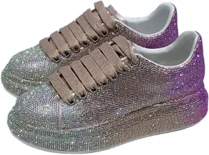 Julymens Women's Glitter Rhinestones Platform Sneakers Casual Lace-Up Sports Shoes