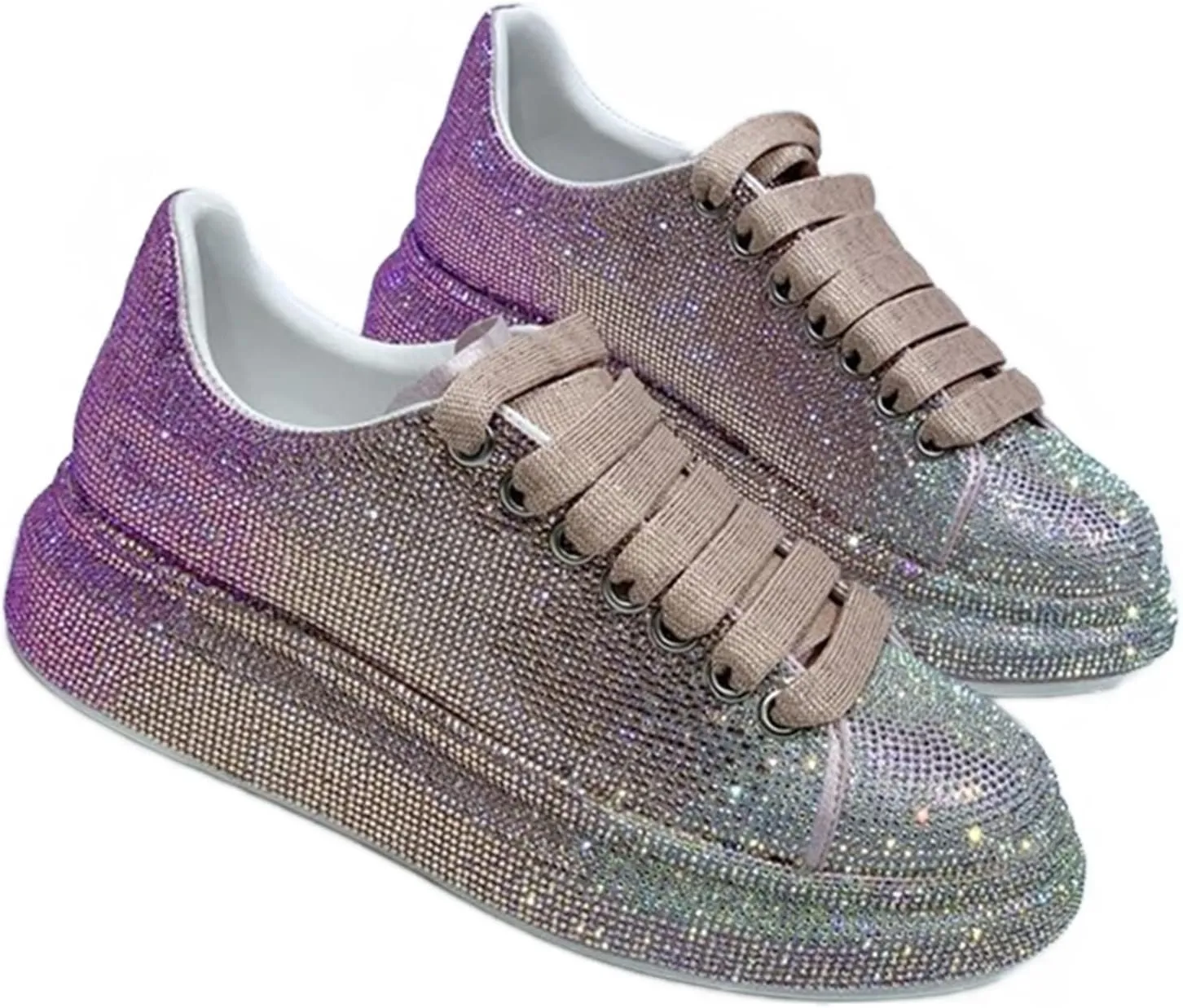 Julymens Women's Glitter Rhinestones Platform Sneakers Casual Lace-Up Sports Shoes