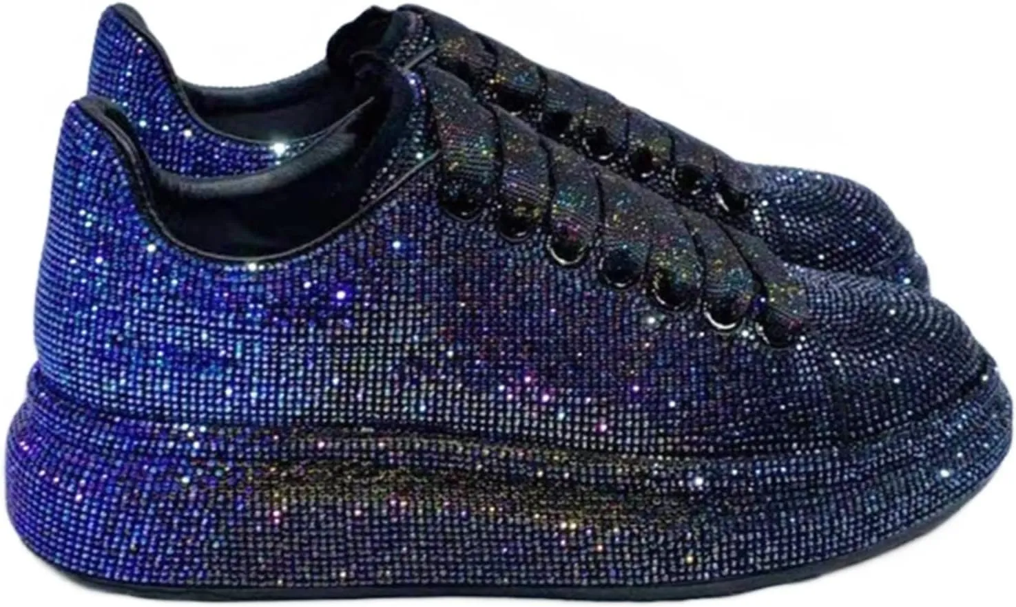 Julymens Women's Glitter Rhinestones Platform Sneakers Casual Lace-Up Sports Shoes