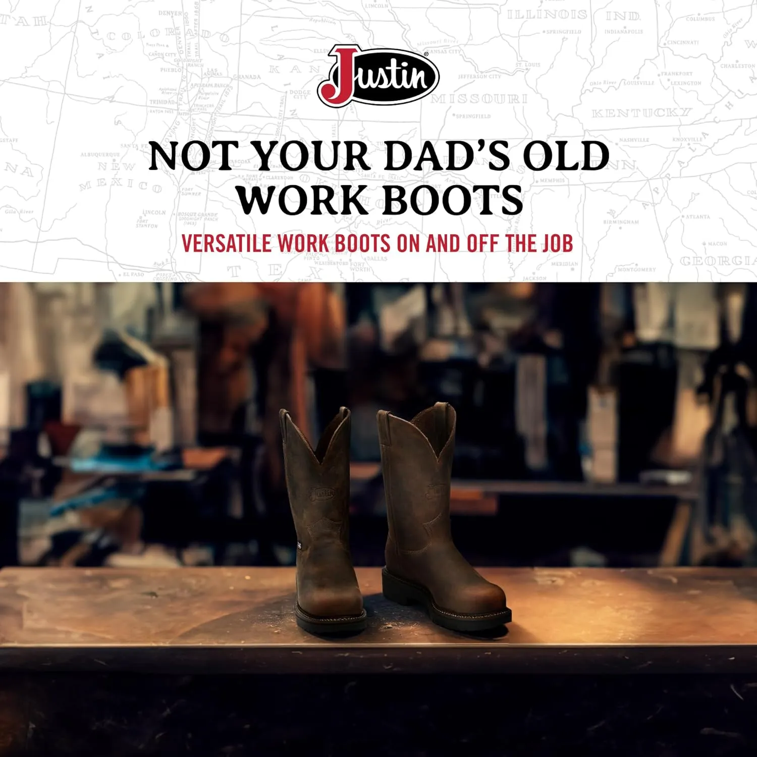 Justin Balusters 11" Steel Toe Work Boots for Men - Round Toe Full-Grain Leather Pull-On Steel Toe Boots with Slip-Resistant Outsole, EH Rated