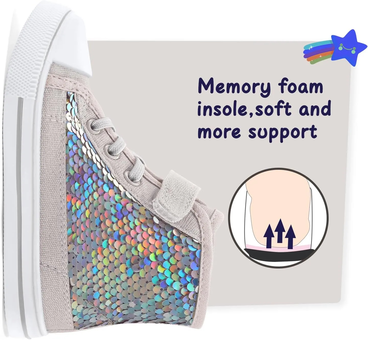 K KomForme Toddler Sneakers Girls Canvas High Top Walking Shoes with Hook and Loops