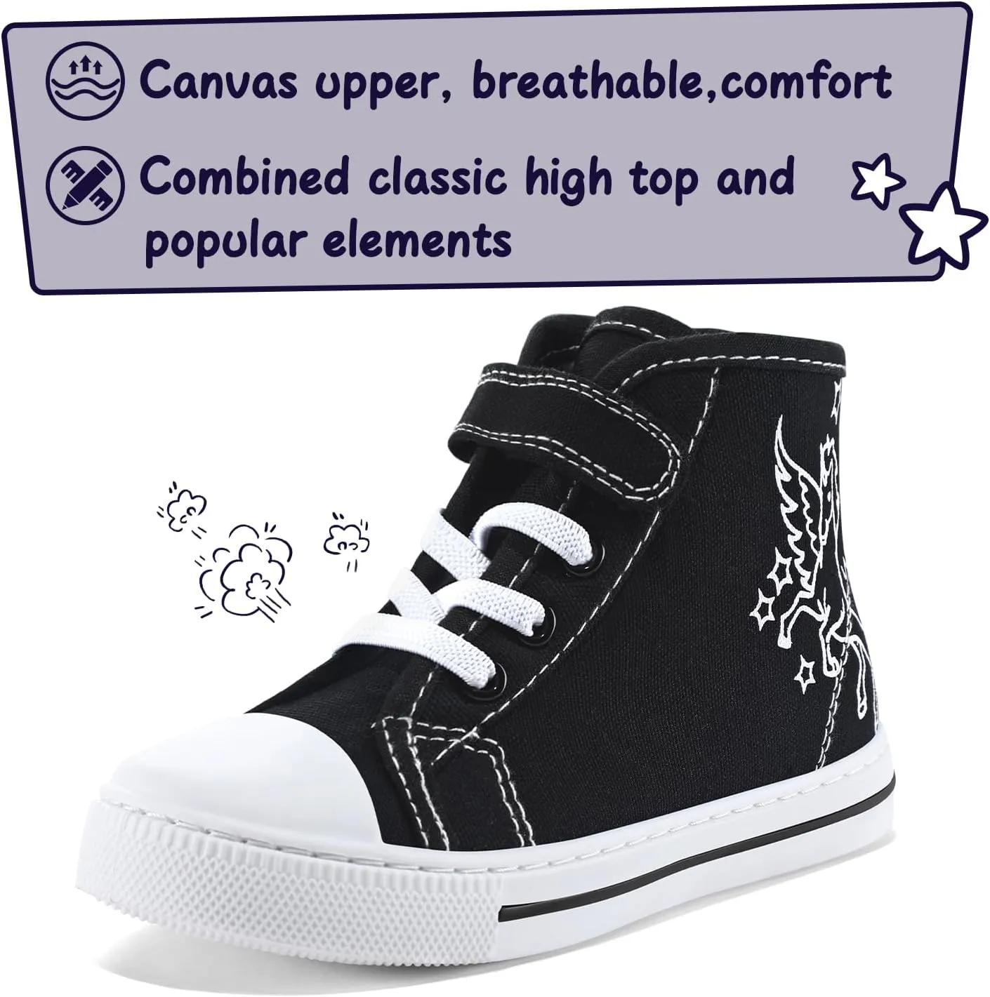 K KomForme Toddler Sneakers Girls Canvas High Top Walking Shoes with Hook and Loops