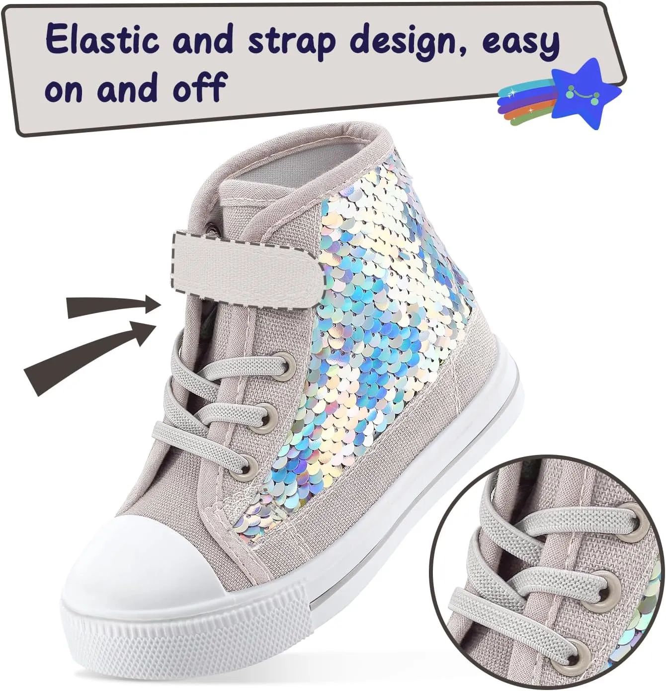K KomForme Toddler Sneakers Girls Canvas High Top Walking Shoes with Hook and Loops