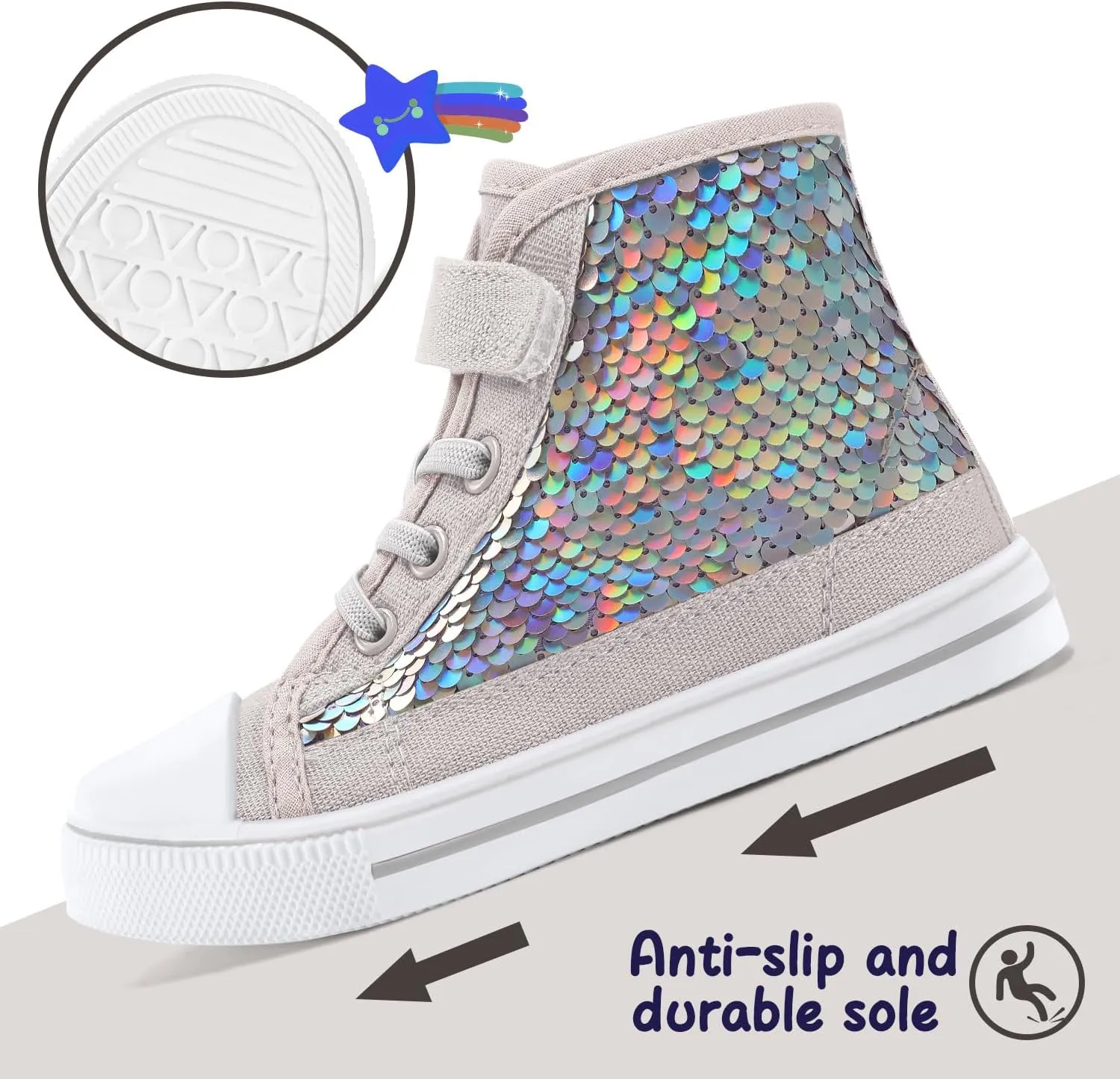K KomForme Toddler Sneakers Girls Canvas High Top Walking Shoes with Hook and Loops