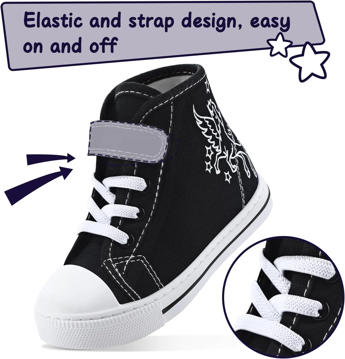 K KomForme Toddler Sneakers Girls Canvas High Top Walking Shoes with Hook and Loops