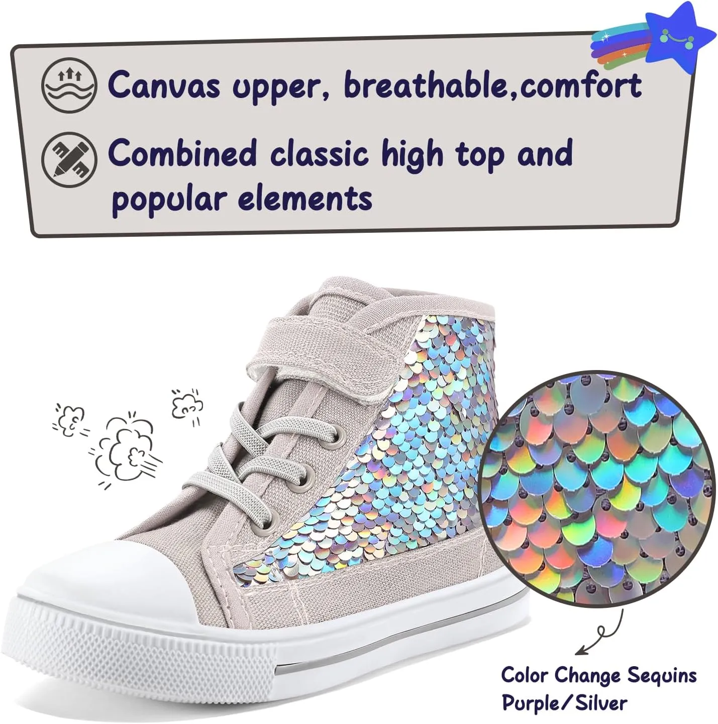 K KomForme Toddler Sneakers Girls Canvas High Top Walking Shoes with Hook and Loops