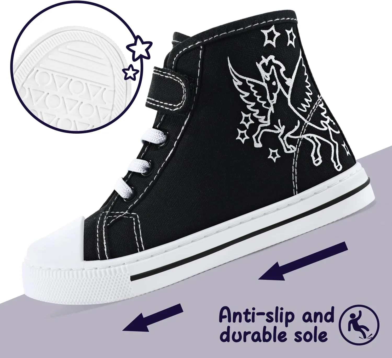 K KomForme Toddler Sneakers Girls Canvas High Top Walking Shoes with Hook and Loops