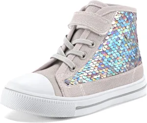 K KomForme Toddler Sneakers Girls Canvas High Top Walking Shoes with Hook and Loops