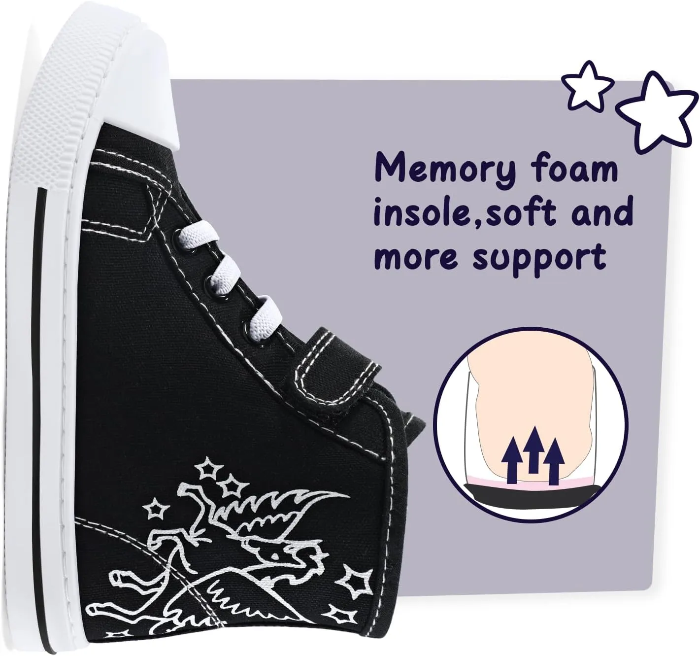 K KomForme Toddler Sneakers Girls Canvas High Top Walking Shoes with Hook and Loops