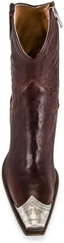 keleimusi Women's Western Cowgirl Ankle Boots Stacked Block Heel Cowboy Booties Steel Toe Heeled Short Cowboy Boots Side Zipper Western Booties for Women