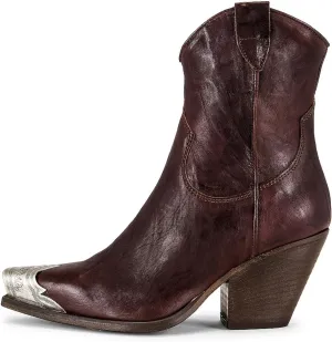 keleimusi Women's Western Cowgirl Ankle Boots Stacked Block Heel Cowboy Booties Steel Toe Heeled Short Cowboy Boots Side Zipper Western Booties for Women