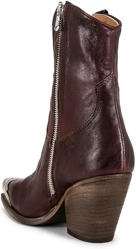 keleimusi Women's Western Cowgirl Ankle Boots Stacked Block Heel Cowboy Booties Steel Toe Heeled Short Cowboy Boots Side Zipper Western Booties for Women