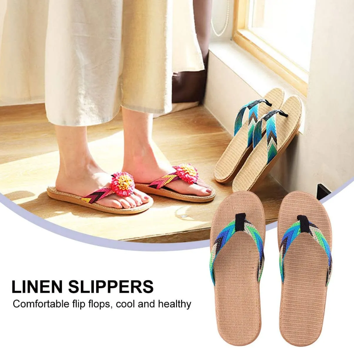 KESYOO 1 Pair Straw Slippers Household Anti Skid Sandals Flip Flops Leisure Shoes Beach Seaside Walking Slippers for Women Men Couples Lovers
