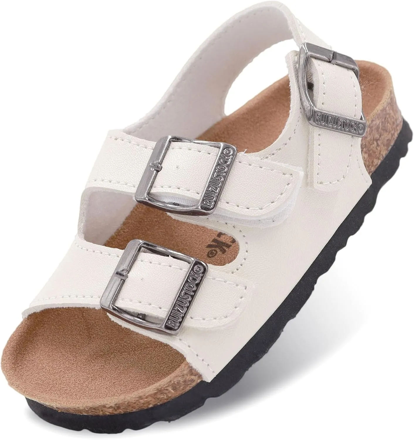 Kid Sandals Boys Girls Comfort Cork Footbed Summer Slides Sandals Toddler Adjustable Buckle Slip-On Sandal Open Toes Casual Flat for Little Kid/Big Kid