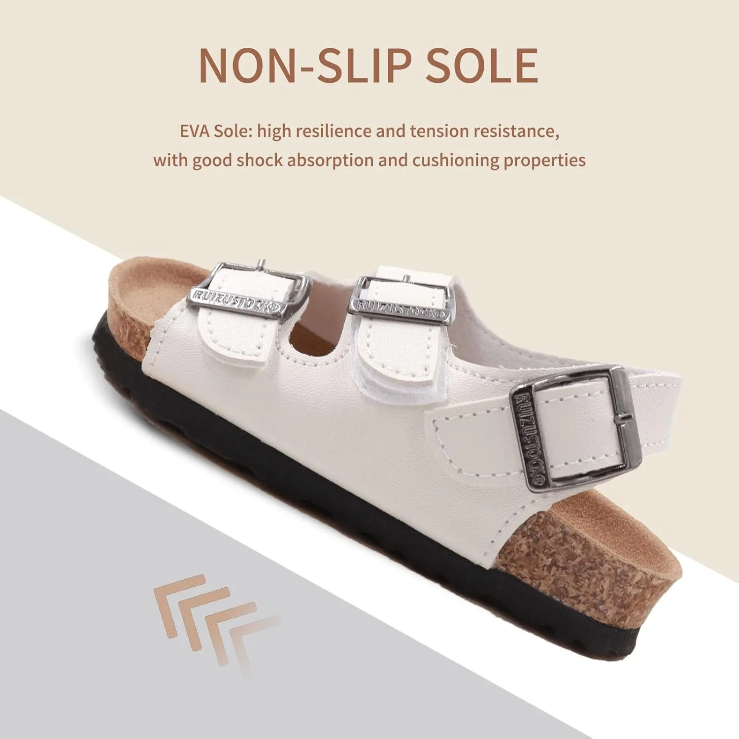 Kid Sandals Boys Girls Comfort Cork Footbed Summer Slides Sandals Toddler Adjustable Buckle Slip-On Sandal Open Toes Casual Flat for Little Kid/Big Kid