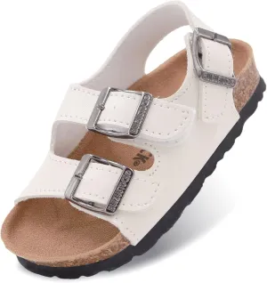 Kid Sandals Boys Girls Comfort Cork Footbed Summer Slides Sandals Toddler Adjustable Buckle Slip-On Sandal Open Toes Casual Flat for Little Kid/Big Kid