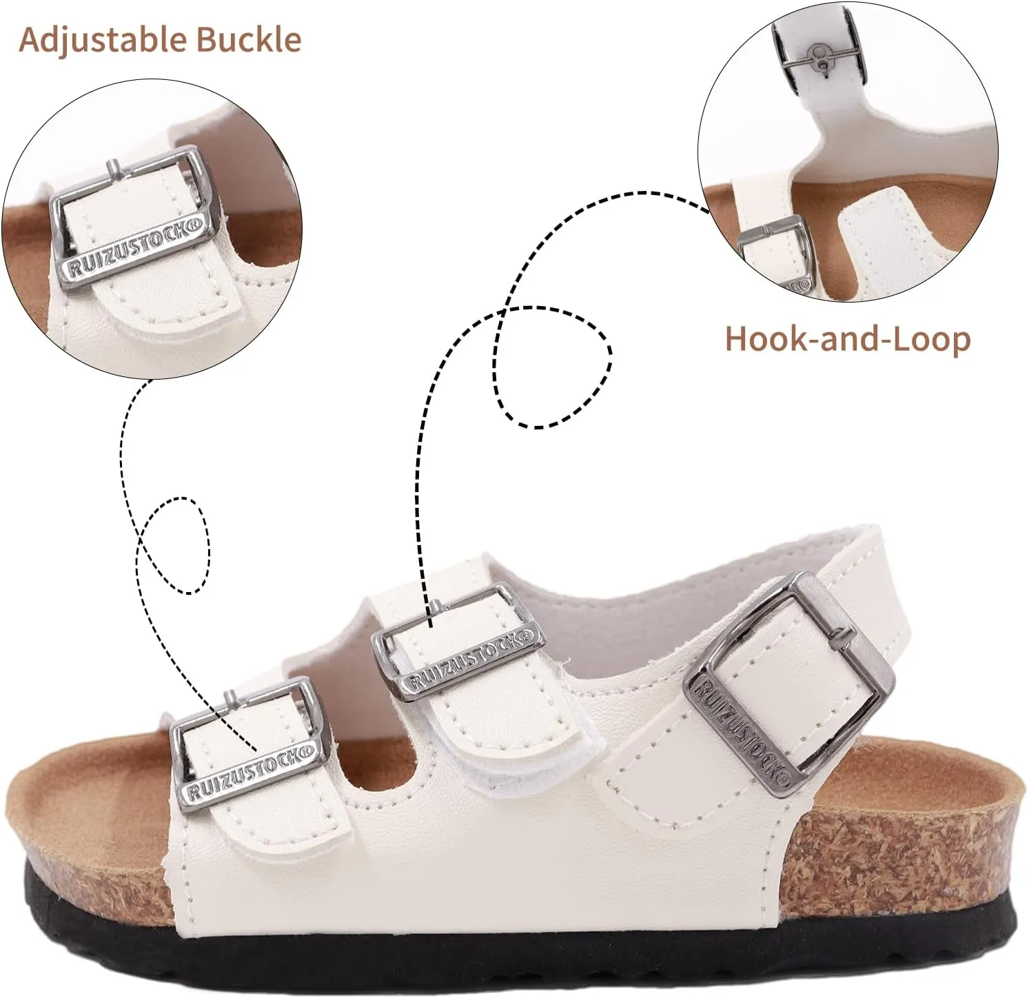 Kid Sandals Boys Girls Comfort Cork Footbed Summer Slides Sandals Toddler Adjustable Buckle Slip-On Sandal Open Toes Casual Flat for Little Kid/Big Kid
