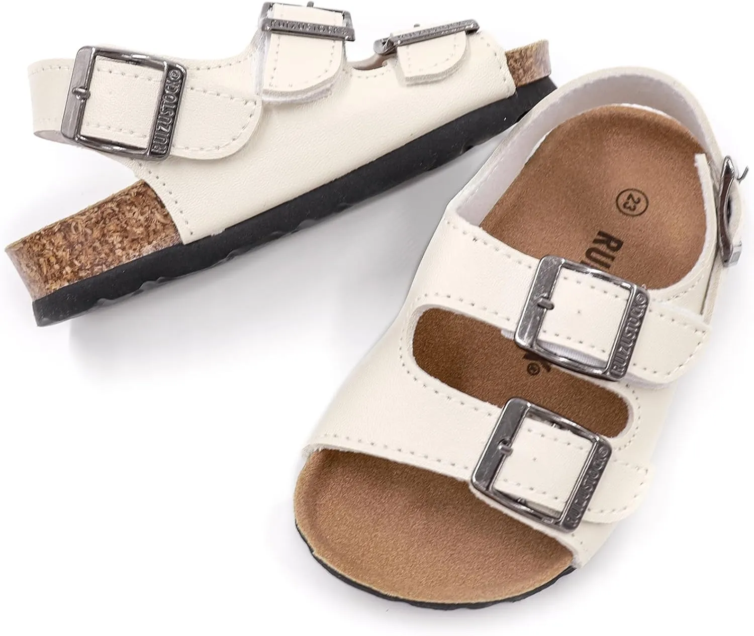 Kid Sandals Boys Girls Comfort Cork Footbed Summer Slides Sandals Toddler Adjustable Buckle Slip-On Sandal Open Toes Casual Flat for Little Kid/Big Kid