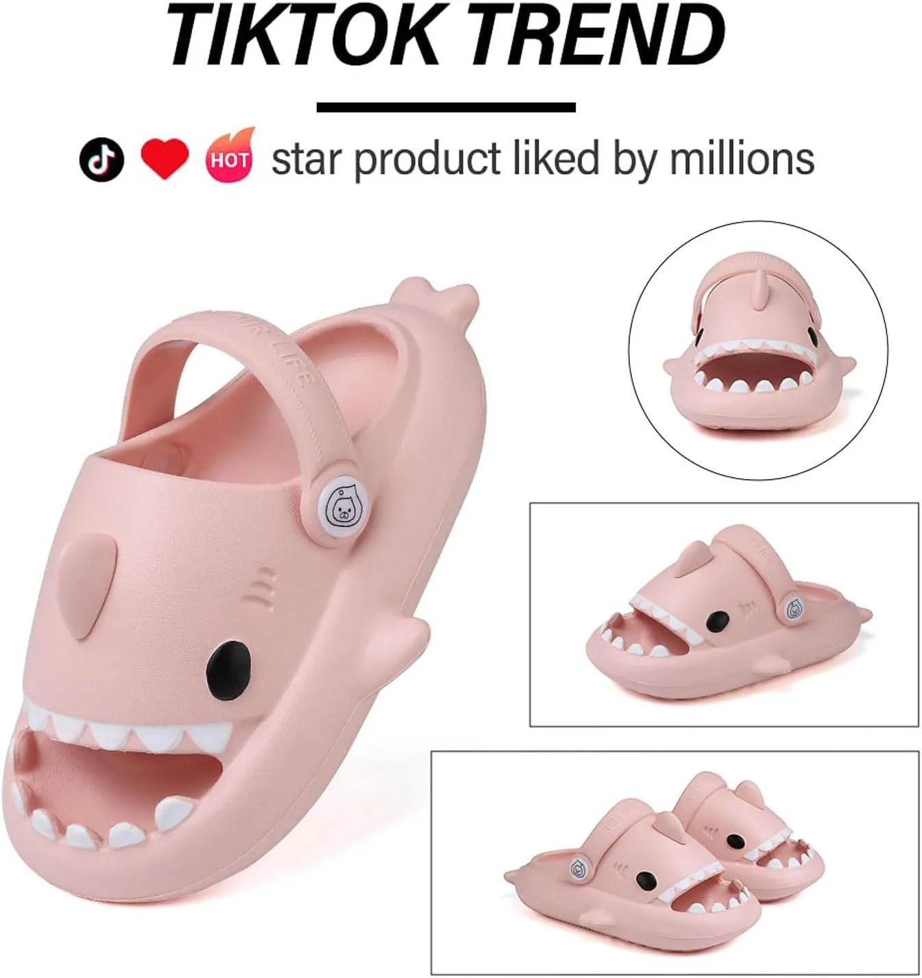 Kids Shark Slides, Shark Slippers for Kids Boys Girls, Cloud Pillow Slides with Thick Sole, Soft, Non-slip