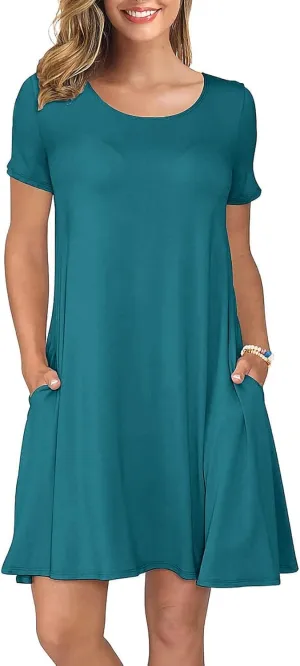 KORSIS Summer Dresses for Women Casual T-Shirt Dresses Swing Flowy Beach Vacation Sundress with Pockets (S-3XL)