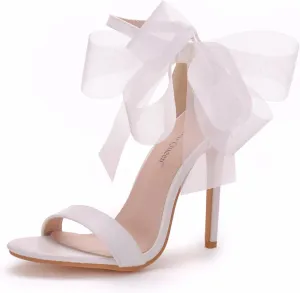 Ladies High Heel Sandals for Wedding Bride11cm Stiletto Open Toe White Floral Bridesmaid Dress Shoes