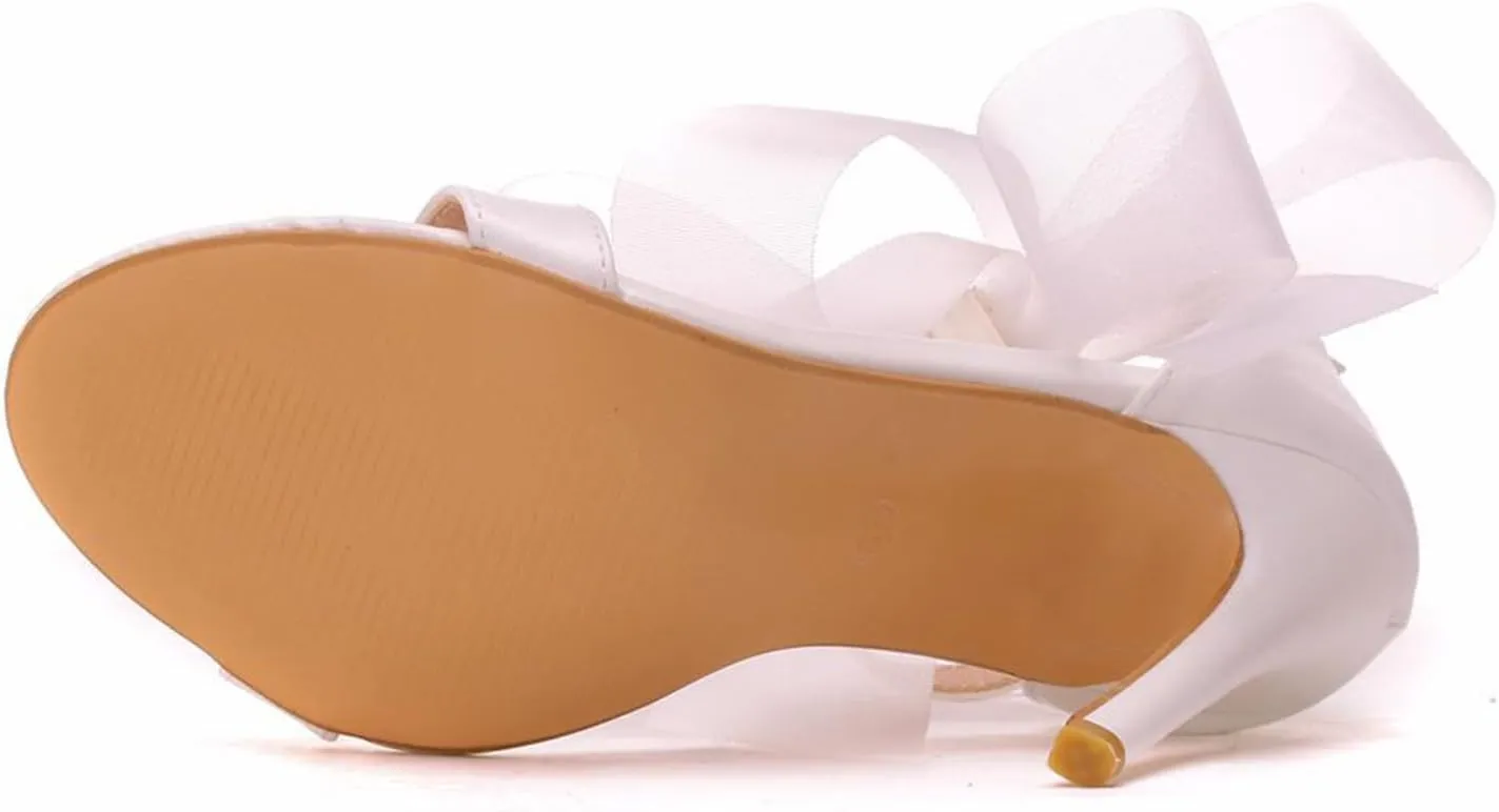 Ladies High Heel Sandals for Wedding Bride11cm Stiletto Open Toe White Floral Bridesmaid Dress Shoes