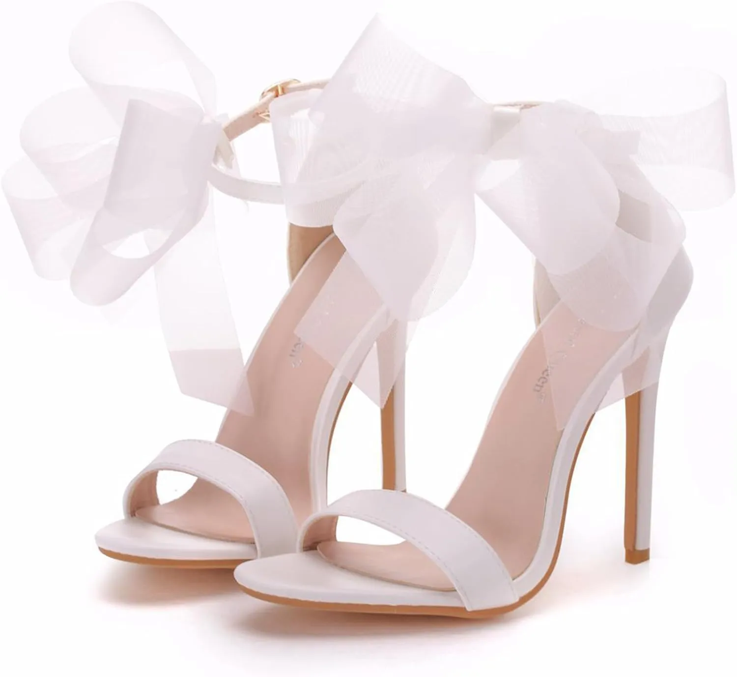 Ladies High Heel Sandals for Wedding Bride11cm Stiletto Open Toe White Floral Bridesmaid Dress Shoes