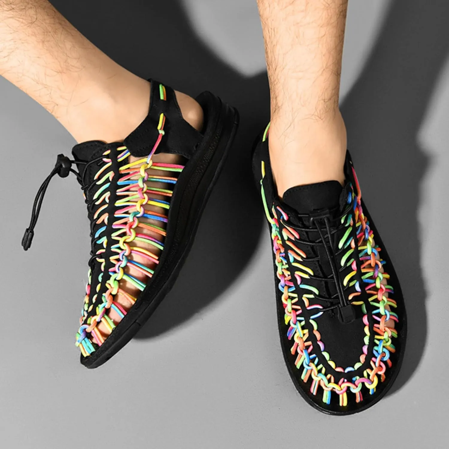 Large Size Unisex Rope Sport Sandals Men's Fisherman Shoes Women's Hand-Woven Shoes Comfortable Couple Lightweight Beach Sandals